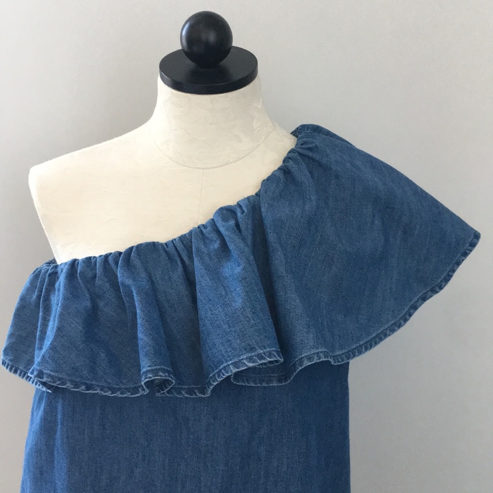 Gap Denim Asymmetrical One Shoulder Ruffle Top - Picture 3 of 6